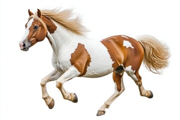 Obraz premium Skewbald pony galloping isolated on white