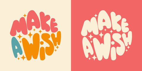 Vector illustration of make a wish text with stars. Hand drawn calligraphy, lettering, typography for cards, banners, tags and announcements.