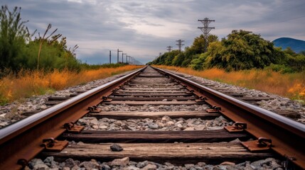 Obraz premium Train Tracks Leading to the Horizon