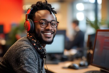 Friendly Tech Support Agent Helping Client via Live Chat in Modern Digital Workspace