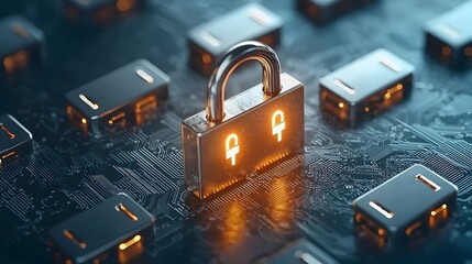 Futuristic of a Cybersecurity Firewall with Glowing Digital Locks and Access Control System to Safeguard Data and Networks against Cyber Threats and Attacks