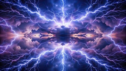 Fototapeta premium Symmetrical thunderstorms illuminate night skies captured in Kirlian photography brilliance
