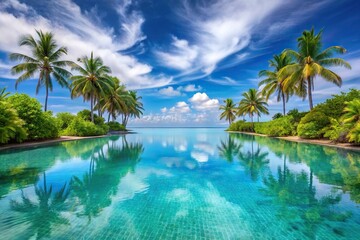 Naklejka premium Symmetrical Tropical Bliss A Tranquil Getaway by the Azure Waters