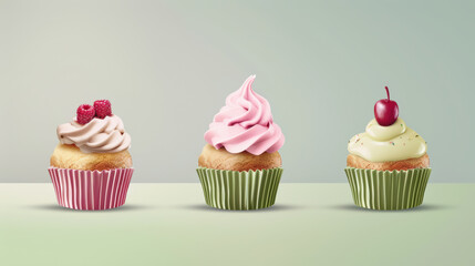Delicious cupcakes with various colorful frosting and toppings, showcasing delightful assortment of flavors and textures. Perfect for any celebration or sweet treat craving