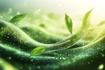 Flowing Green Energy Waves Abstract Background for Sustainable Business Concepts