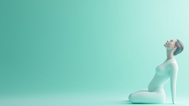 A pregnant woman sits comfortably in a meditative pose, engaging in yoga to enhance her psychological health in a calming green space, copy space