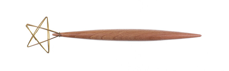 wooden magic wand with star isolated on white background