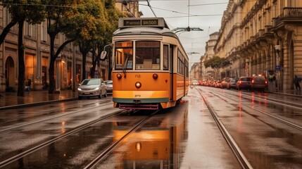 Tram in Rainy City