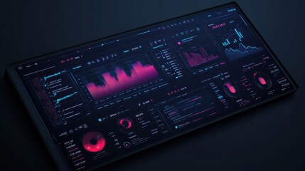 Futuristic Data Visualization Dashboard on Digital Device