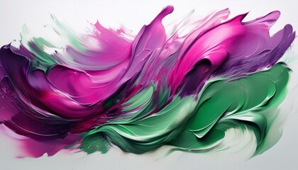 Fuchsia and moss green color oil brush stroke on white background