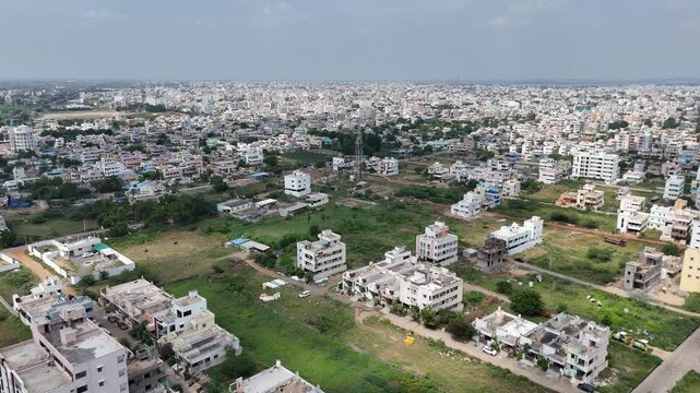 An aerial video showcases the serene residential neighborhoods of Nellore, offering a glimpse into the city's peaceful and tranquil lifestyle.
