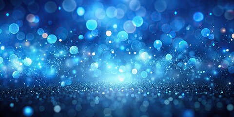 Blue glowing particles abstract bokeh background overlay in wide-angle view