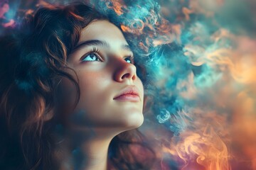 Contemplative Student Immersed in Ethereal Network of Thoughts   Surreal Digital Portrait