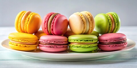 Obraz premium Tasty macaroons on plate with symmetrical arrangement