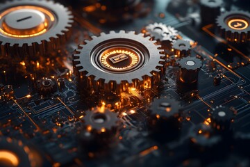 Interconnected Gears and Circuitry Symbolizing Synergy Between Technology and Business Processes