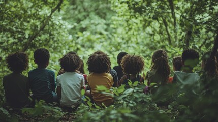 Children Exploring the Lush Green Forest Wilderness