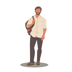 handsome man character standing holding bag vector illustration