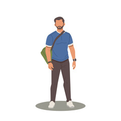 portrait of handsome man with bag flat design illustration