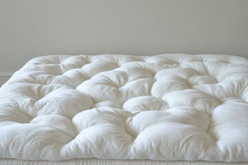 Plush white comforter on bed in bright bedroom