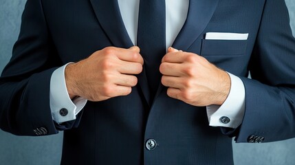 Stylish Man Adjusting Cuffs in Smart Suit