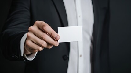 Businessman Holding a Blank Card in a Smart Suit