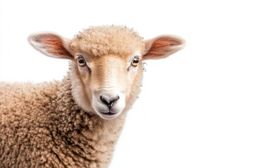 Fototapeta premium Young sheep isolated on white background looking at camera