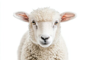 Naklejka premium Young sheep isolated on white background looking at camera