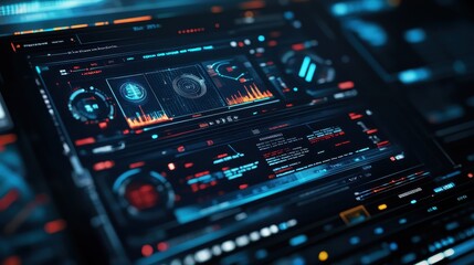 Fototapeta premium Futuristic Digital Interface in Vibrant Blue and Red Tones