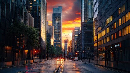 Cityscape with Vibrant Sunset