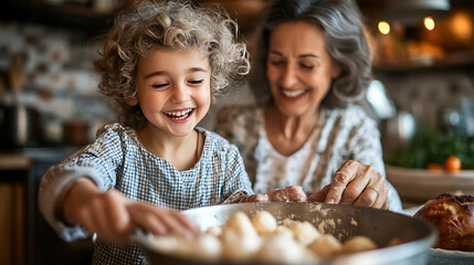 Naklejka premium A young girl and an older woman are making food together