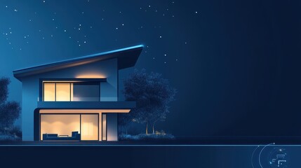 Starry Night Tranquil Modern Home Exterior Landscape