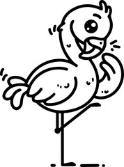 Cartoon Flamingo, hand-drawn in line art style. Vector illustration, isolated for easy use in kid's designs, playful projects, and tropical-themed creations.