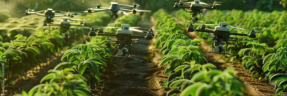 Fototapete drones equipped with sensors are actively monitoring and managing crops, enhancing agricultural effi