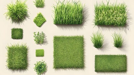 A Collection of Various Green Grass Patches and Bushes