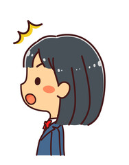 横顔の女学生　驚く　イラスト素材