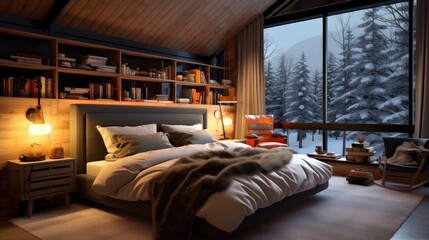 Cozy Cabin Bedroom with a Winter View