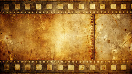 A weathered film strip background features a rich texture with warm tones and distressed details, evoking a nostalgic feeling of classic cinema