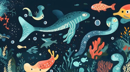 Fototapeta premium Underwater Scene with Colorful Fish and Sea Life