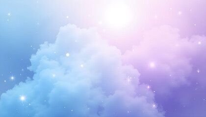 Magical dreamy clouds with sparkling stars and soft pastel colors in a serene atmosphere