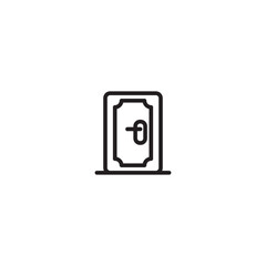 Open door icon. Doorway symbol. Entrance graphic. Open door with handle. Simple line art door.