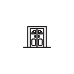 Double doors icon. Two-door symbol. Entrance doors. Double doors graphic. Simple line art doors.