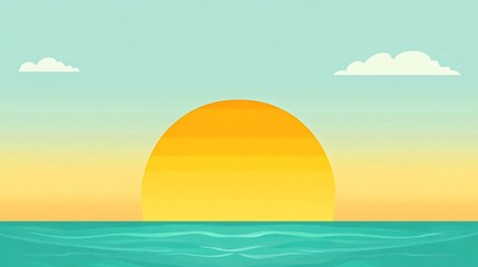Simple cartoon illustration of a sunset over a calm sea.