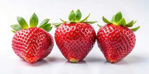 Three ripe strawberries isolated on white background