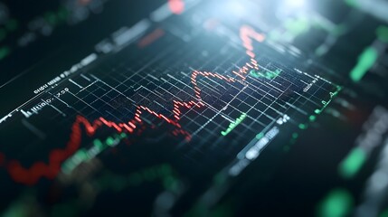 Detailed Financial Market Analysis with Real Time Data Visualized Through Colorful Growth and Decline Lines on a Digital Screen or Monitor