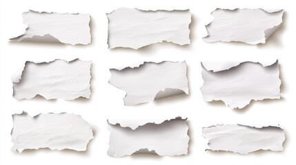 Fototapeta premium A collection of torn and ripped white paper sheets. Perfect for scrapbook pages, notebook tears, or adding a unique touch to social media banners.
