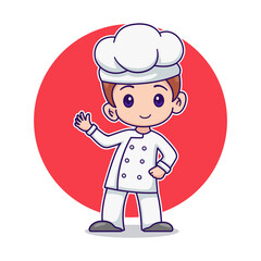 Cartoon Happy Cute Little Kid Boy Wearing White Chef Uniform Waving Hand