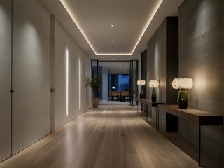 Fototapeta premium Elegant Modern Hallway Interior with Soft Lighting