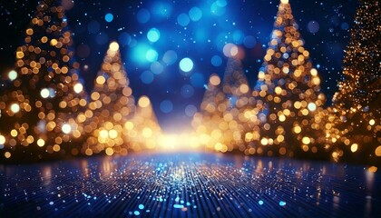 Bokeh background with glowing Christmas lights, festive holiday theme, 3D illustration.