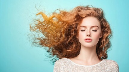 Fototapeta premium Beautiful Model with Flowing Hair and Sparkles