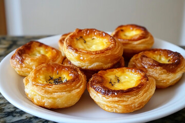 Portuguese Egg Tart Small tarts with crispy puff pastry.